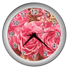 Roses Noble Roses Romantic Pink Wall Clock (silver) by Pakrebo