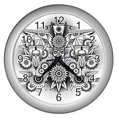 Forest Patrol Tribal Abstract Wall Clock (silver) by Pakrebo