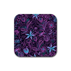 Stamping Pattern Leaves Drawing Rubber Coaster (square)  by Pakrebo