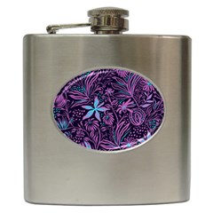 Stamping Pattern Leaves Drawing Hip Flask (6 Oz) by Pakrebo