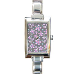 Seamless Pattern Flowers Pink Rectangle Italian Charm Watch by Pakrebo