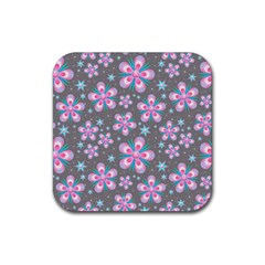 Seamless Pattern Flowers Pink Rubber Coaster (square)  by Pakrebo