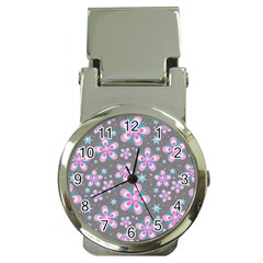 Seamless Pattern Flowers Pink Money Clip Watches