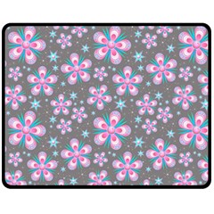 Seamless Pattern Flowers Pink Double Sided Fleece Blanket (medium)  by Pakrebo