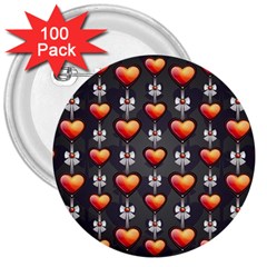 Love Heart Background 3  Buttons (100 Pack)  by Pakrebo