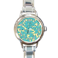 Leaves Dried Leaves Stamping Round Italian Charm Watch by Pakrebo