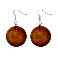 Orange Warm Hues Fractal Chaos Mini Button Earrings by Pakrebo