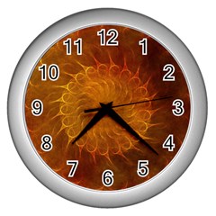 Orange Warm Hues Fractal Chaos Wall Clock (silver) by Pakrebo