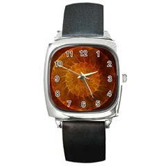 Orange Warm Hues Fractal Chaos Square Metal Watch by Pakrebo