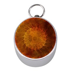 Orange Warm Hues Fractal Chaos Mini Silver Compasses by Pakrebo