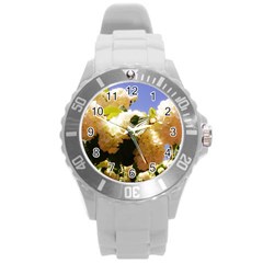 Yellow Snowball Branch Round Plastic Sport Watch (l) by okhismakingart