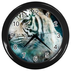 White Tiger Wall Clock (black) by snowwhitegirl