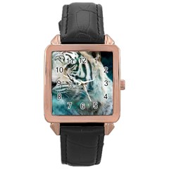 White Tiger Rose Gold Leather Watch  by snowwhitegirl