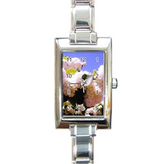 Pink Snowball Branch  Rectangle Italian Charm Watch by okhismakingart