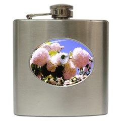 Pink Snowball Branch  Hip Flask (6 Oz) by okhismakingart