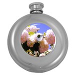 Pink Snowball Branch  Round Hip Flask (5 oz) Front