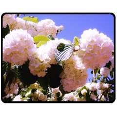 Pink Snowball Branch  Double Sided Fleece Blanket (medium)  by okhismakingart