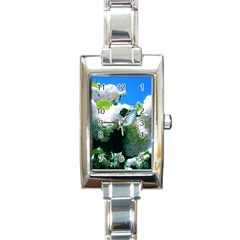 Blue Snowball Branch Rectangle Italian Charm Watch by okhismakingart