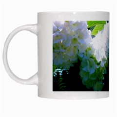 Blue Snowball Branch White Mugs by okhismakingart