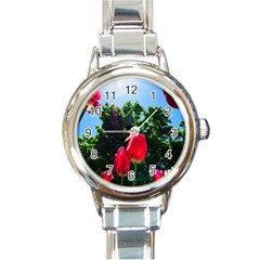 Skyward Tulips Round Italian Charm Watch by okhismakingart