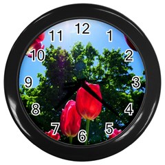 Skyward Tulips Wall Clock (black) by okhismakingart