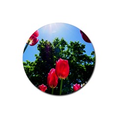 Skyward Tulips Rubber Round Coaster (4 Pack)  by okhismakingart