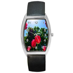 Skyward Tulips Barrel Style Metal Watch by okhismakingart