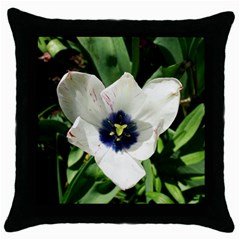 Blue Centered Tulip Throw Pillow Case (black) by okhismakingart