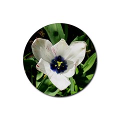 Blue Centered Tulip Rubber Round Coaster (4 Pack)  by okhismakingart