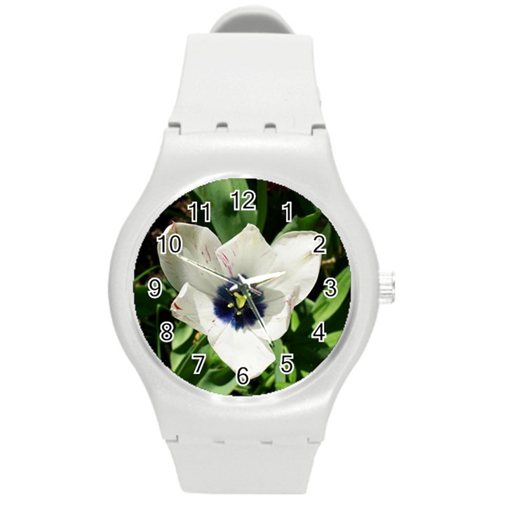 Blue Centered Tulip Round Plastic Sport Watch (M)