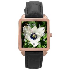 Blue Centered Tulip Rose Gold Leather Watch 