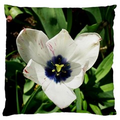 Blue Centered Tulip Large Flano Cushion Case (One Side)