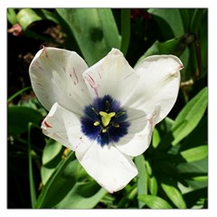 Blue Centered Tulip Large Satin Scarf (Square)