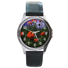 Poppy Field Round Metal Watch by okhismakingart