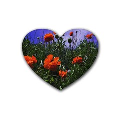 Poppy Field Heart Coaster (4 Pack)  by okhismakingart