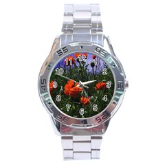 Poppy Field Stainless Steel Analogue Watch by okhismakingart