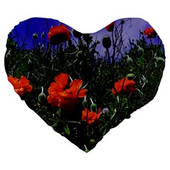 Poppy Field Large 19  Premium Heart Shape Cushions by okhismakingart