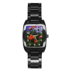 Poppy Field Stainless Steel Barrel Watch by okhismakingart