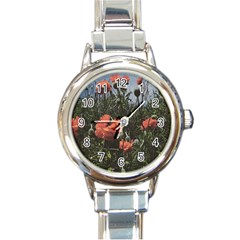 Faded Poppy Field  Round Italian Charm Watch by okhismakingart