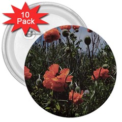 Faded Poppy Field  3  Buttons (10 Pack)  by okhismakingart