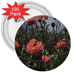 Faded Poppy Field  3  Buttons (100 Pack)  by okhismakingart