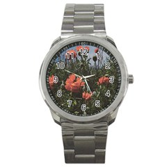 Faded Poppy Field  Sport Metal Watch by okhismakingart