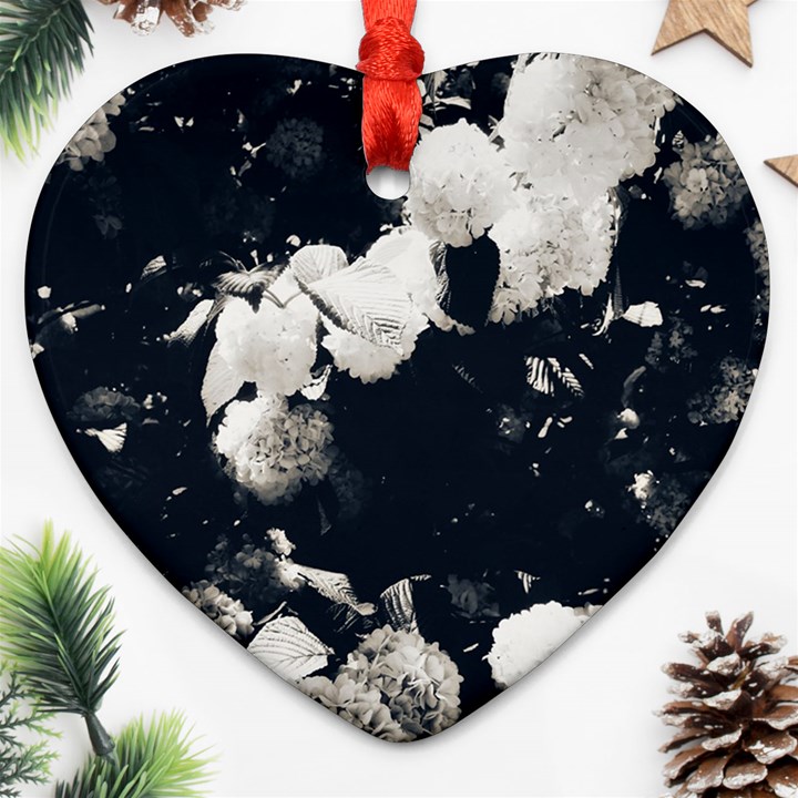 High Contrast Black and White Snowballs II Heart Ornament (Two Sides)