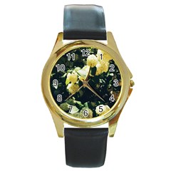 Yellow Snowballs Ii Round Gold Metal Watch by okhismakingart