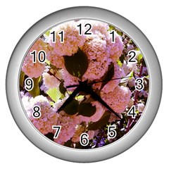 Pink Snowballs Wall Clock (silver) by okhismakingart