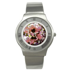 Pink Snowballs Stainless Steel Watch by okhismakingart