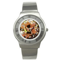 Yellow-pink Snowballs Stainless Steel Watch by okhismakingart