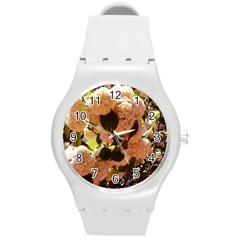 Yellow-pink Snowballs Round Plastic Sport Watch (m) by okhismakingart