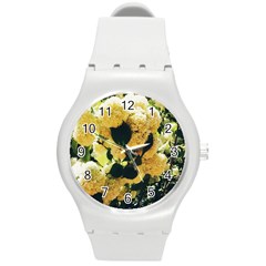 Yellow Snowballs Round Plastic Sport Watch (m) by okhismakingart