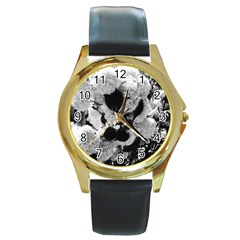 Black And White Snowballs Round Gold Metal Watch